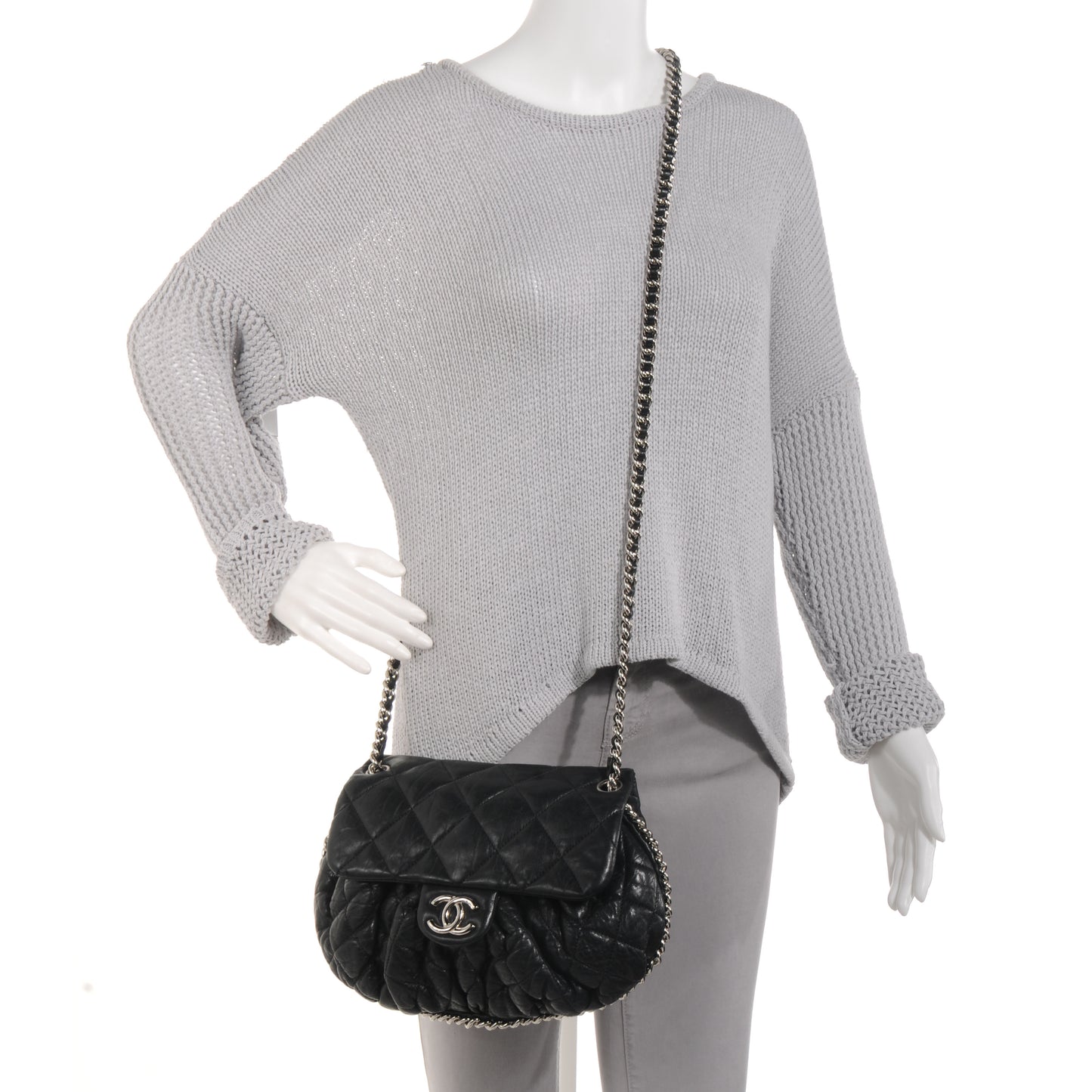Lambskin Chain Around Medium Messenger Bag Black