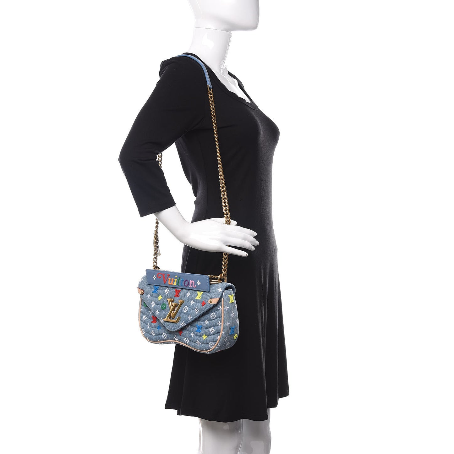 Embroidered Monogram Denim New Wave Chain MM