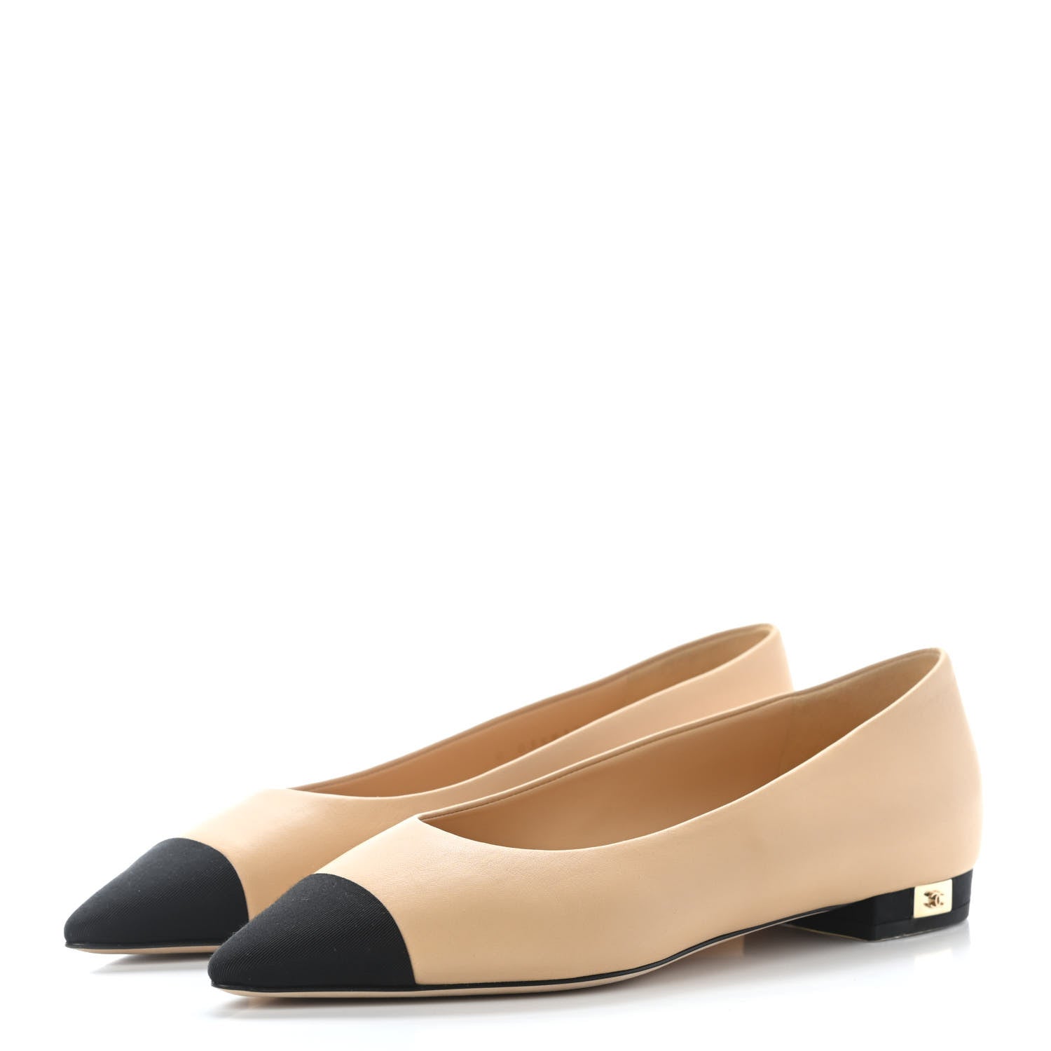 Chanel Lambskin Grosgrain Cap Toe Ballerina Flats 37.5 Beige Black 3 of 7