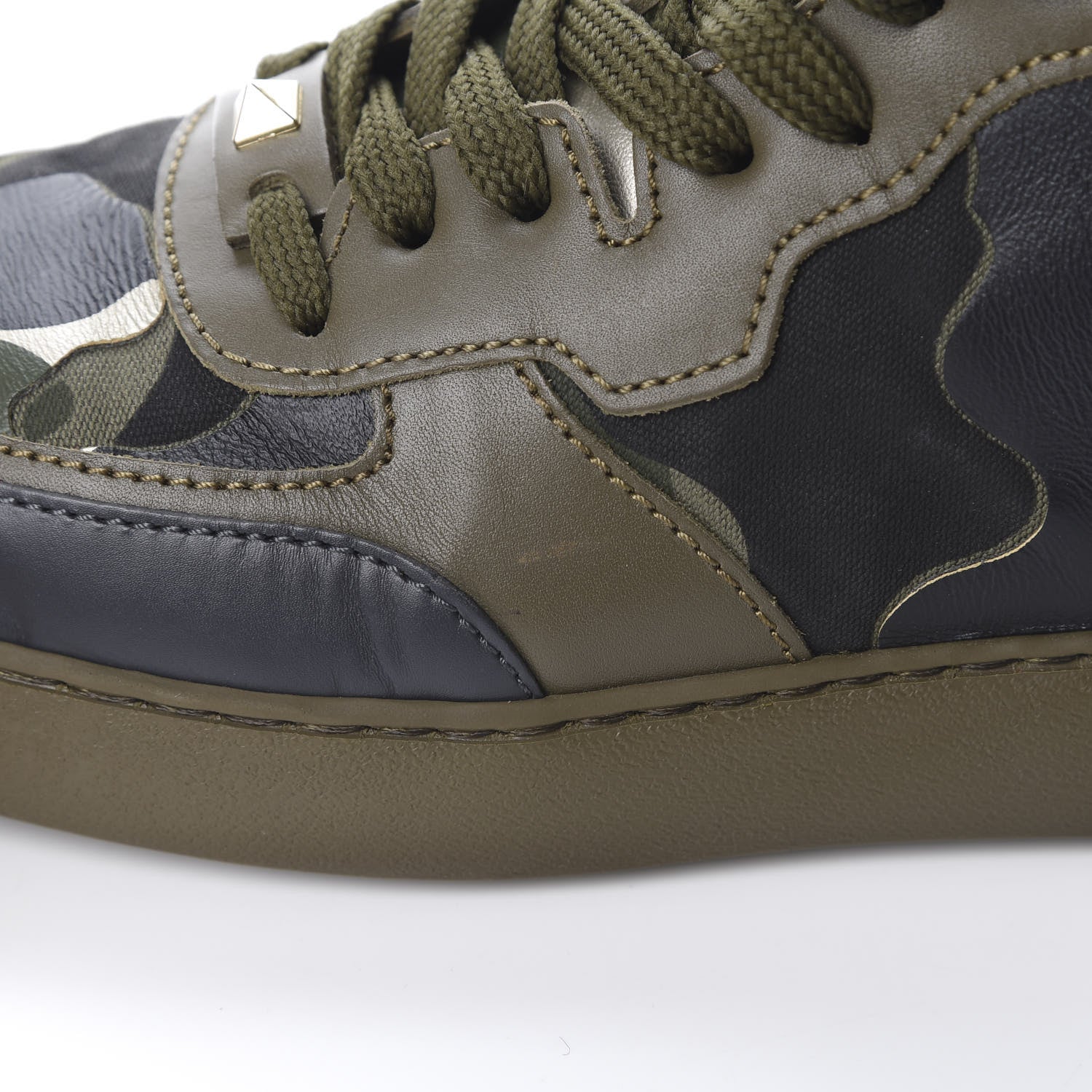 Valentino Garavani Calfskin Canvas Camouflage Rockstud Rock Be Sneakers 38 Olive 7 of 9