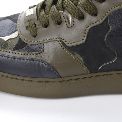 Valentino Garavani Calfskin Canvas Camouflage Rockstud Rock Be Sneakers 38 Olive 7 of 9