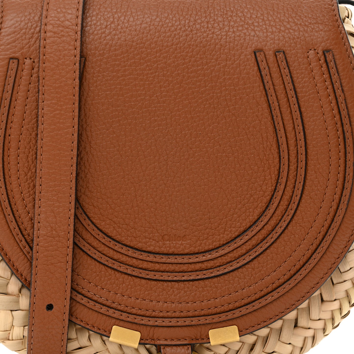 Raffia Small Grain Calfskin Small Marcie Basket Crossbody Tan