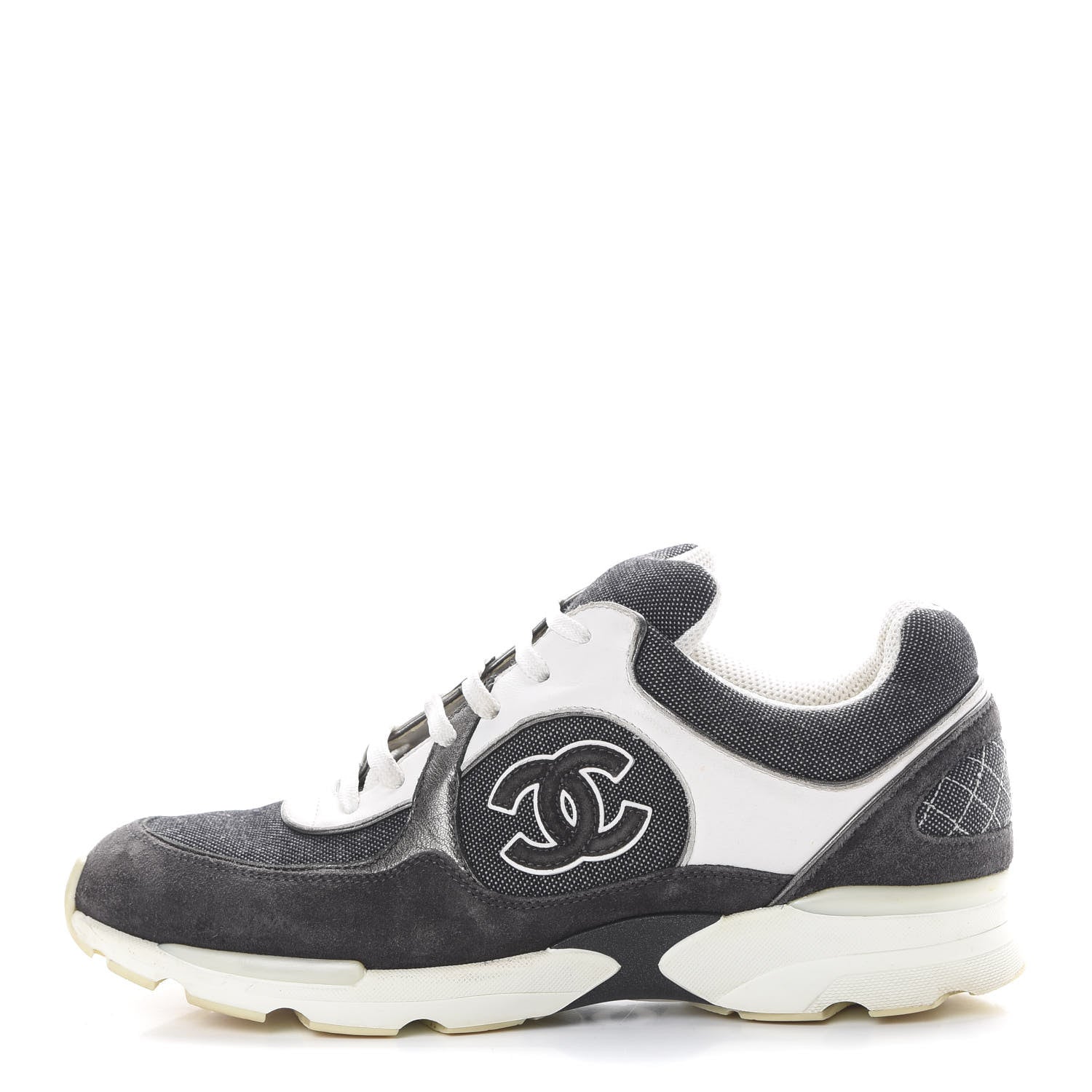 Chanel Denim Suede Calfskin CC Sneakers 40.5 Grey 1 of 15