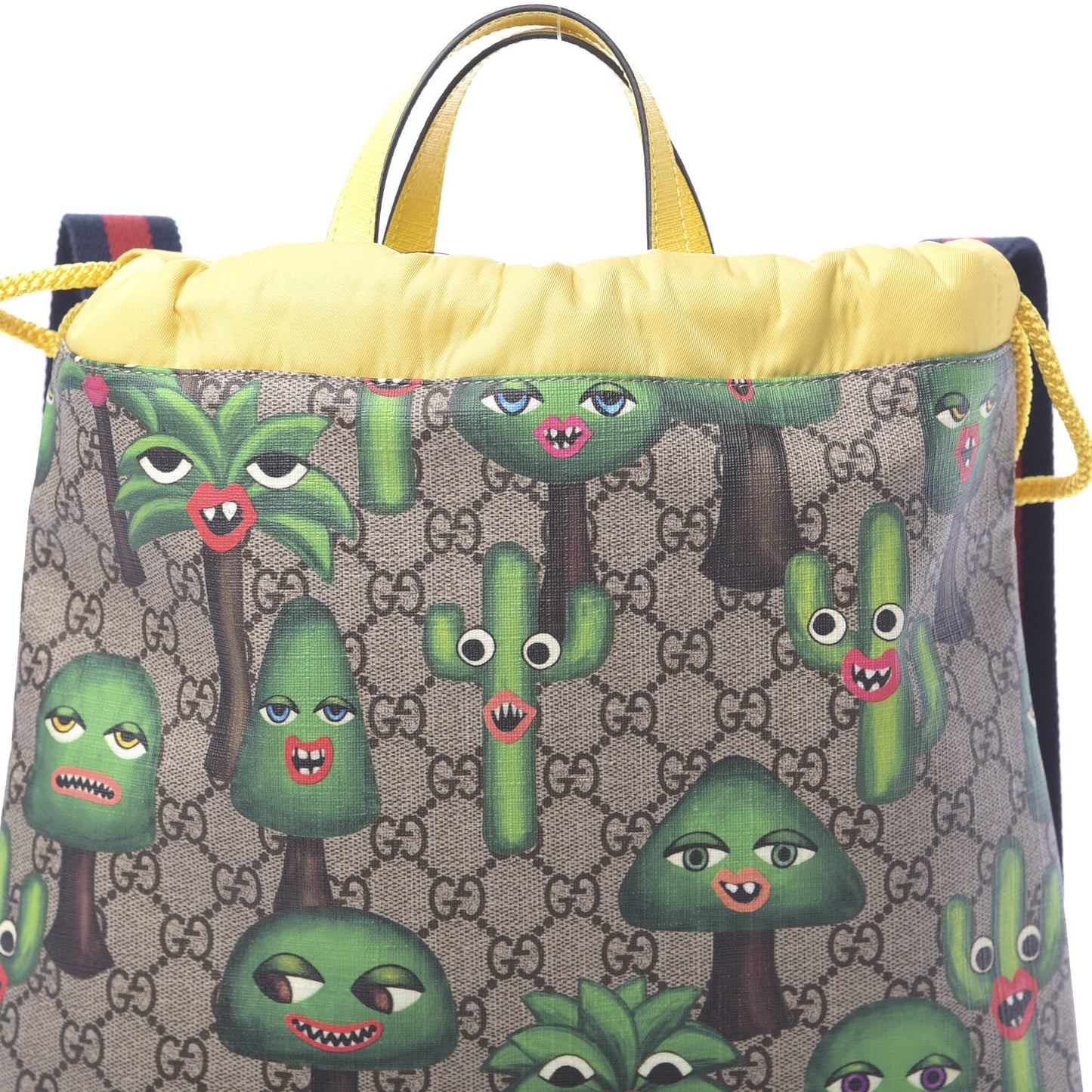 Soft GG Supreme Monogram Smiling Plants Childrens Drawstring Backpack Beige Ebony Multicolor Crop