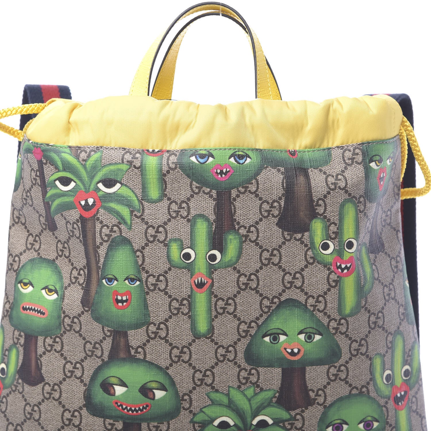 Gucci Soft GG Supreme Monogram Smiling Plants Childrens Drawstring Backpack Beige Ebony Multicolor Crop 7 of 9
