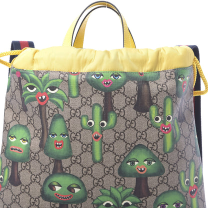 Gucci Soft GG Supreme Monogram Smiling Plants Childrens Drawstring Backpack Beige Ebony Multicolor Crop 7 of 9