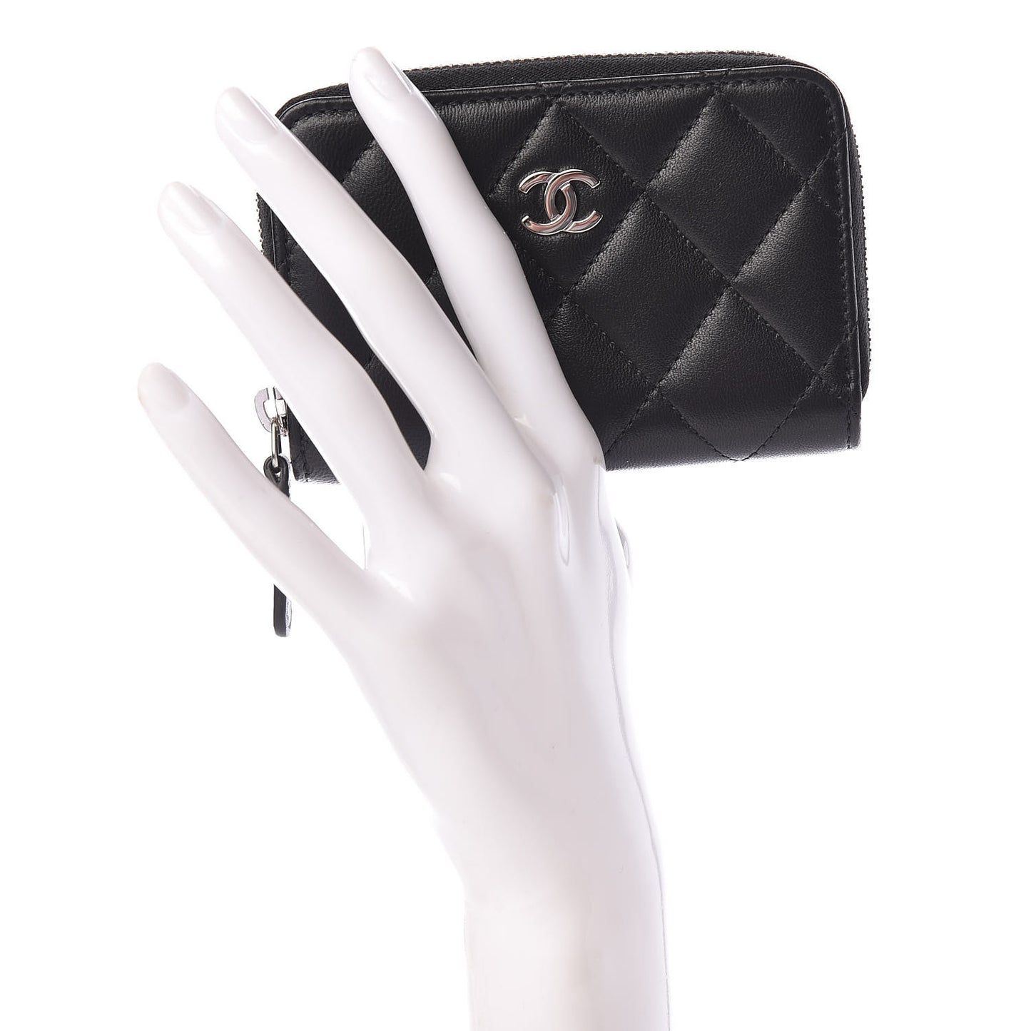 Lambskin Quilted Zip Coin Purse Black