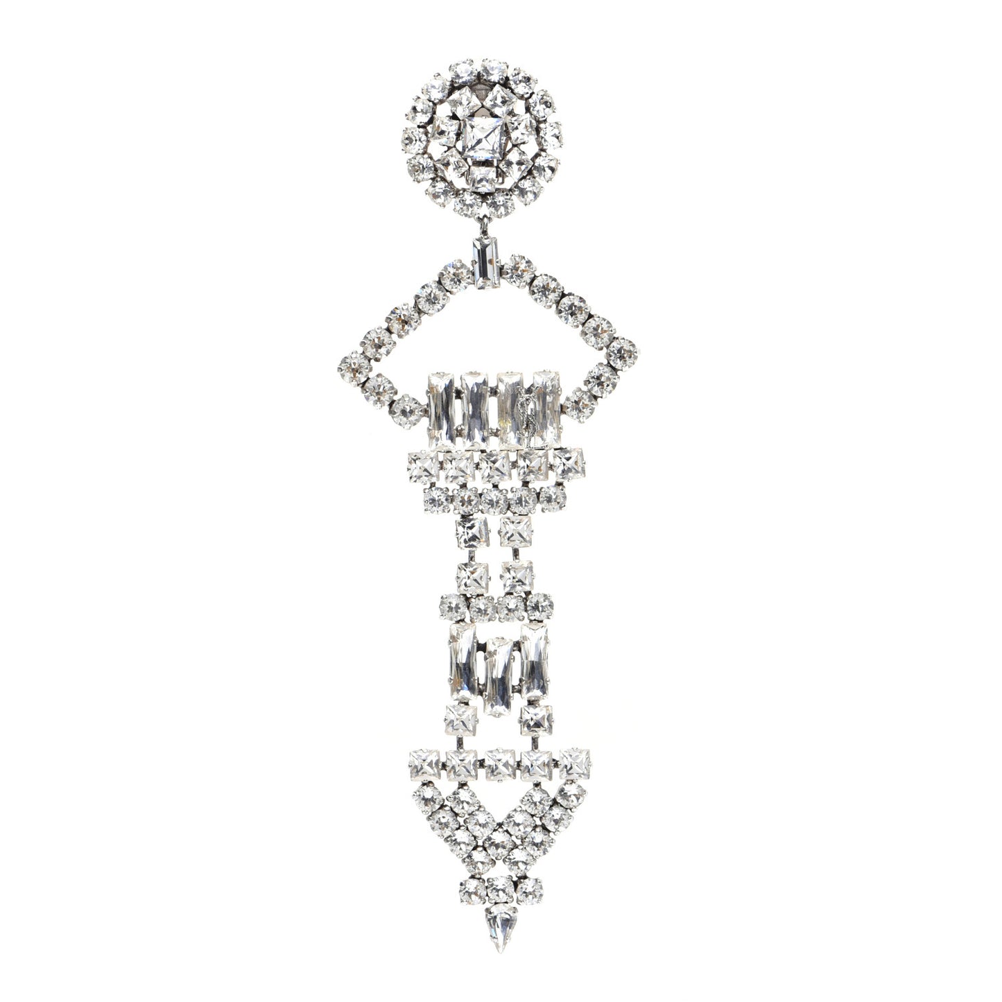 Crystal Oversized Smoking Clip On Drop Earring Silver