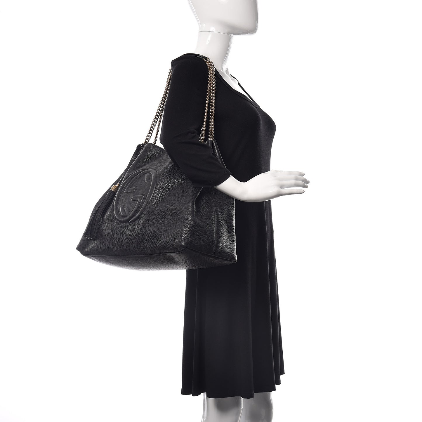 Pebbled Calfskin Large Soho Chain Shoulder Bag Black