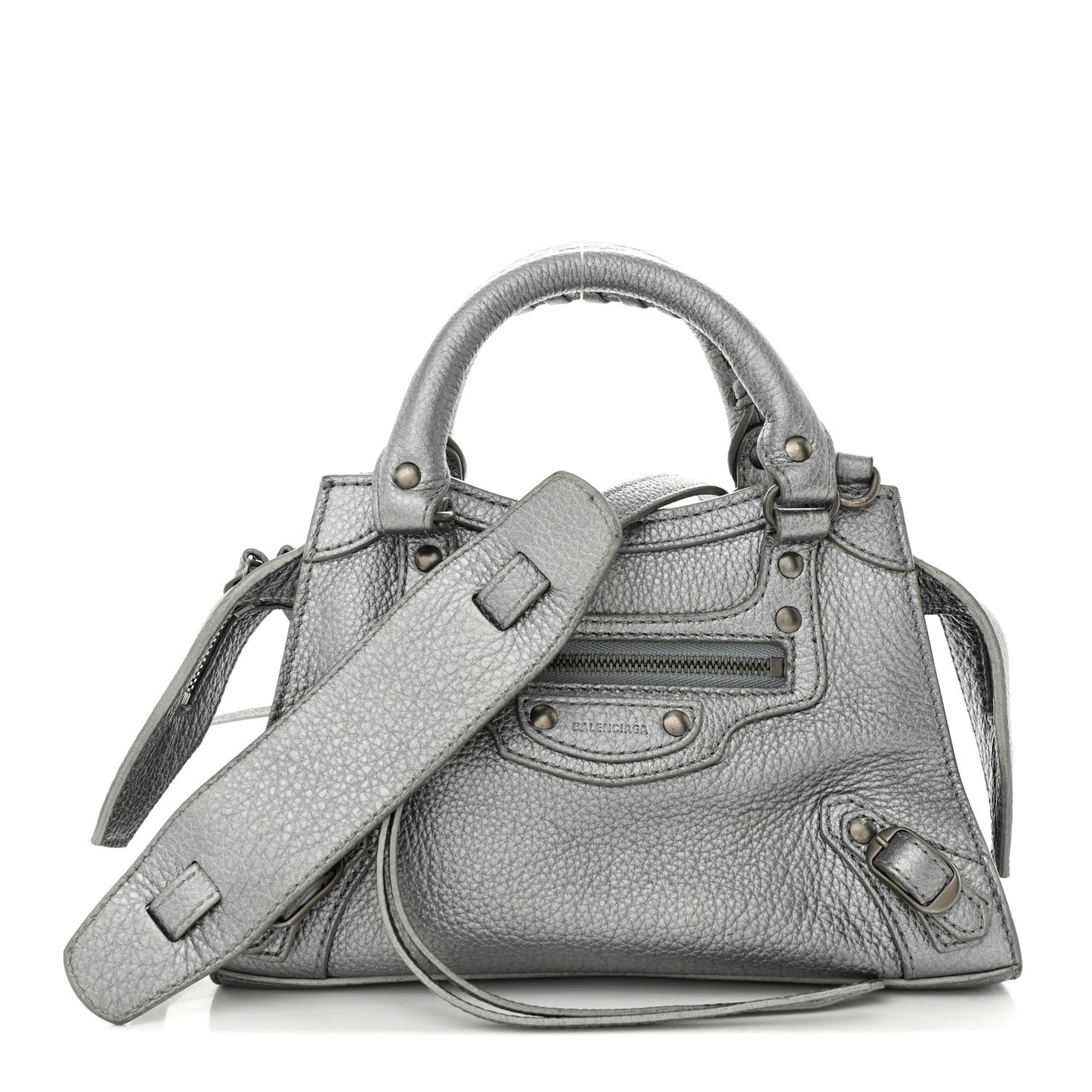 Metallic Grained Calfskin Neo Classic Silver Hardware Mini City Silver