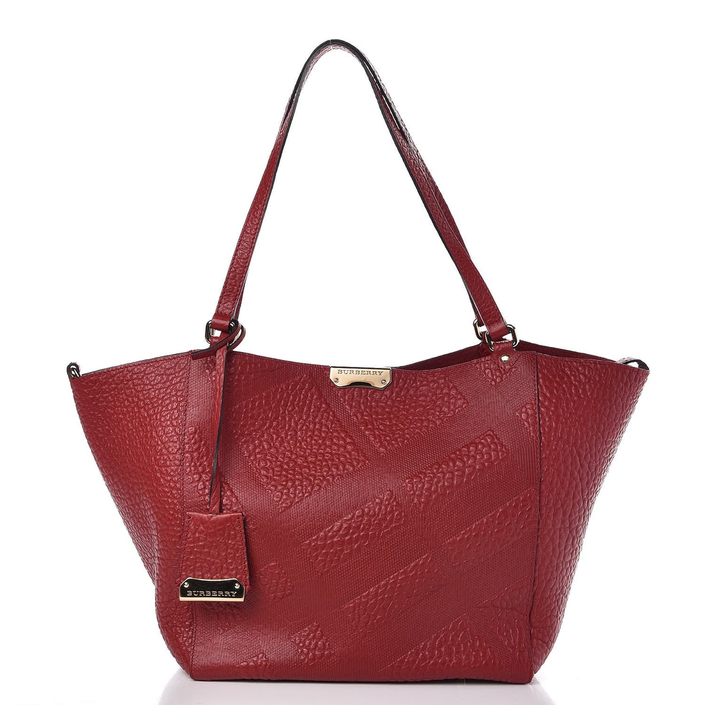 Signature Grain Calfskin Check Embossed Small Canterbury Tote Red