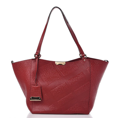 Burberry Signature Grain Calfskin Check Embossed Small Canterbury Tote Red 3 of 8