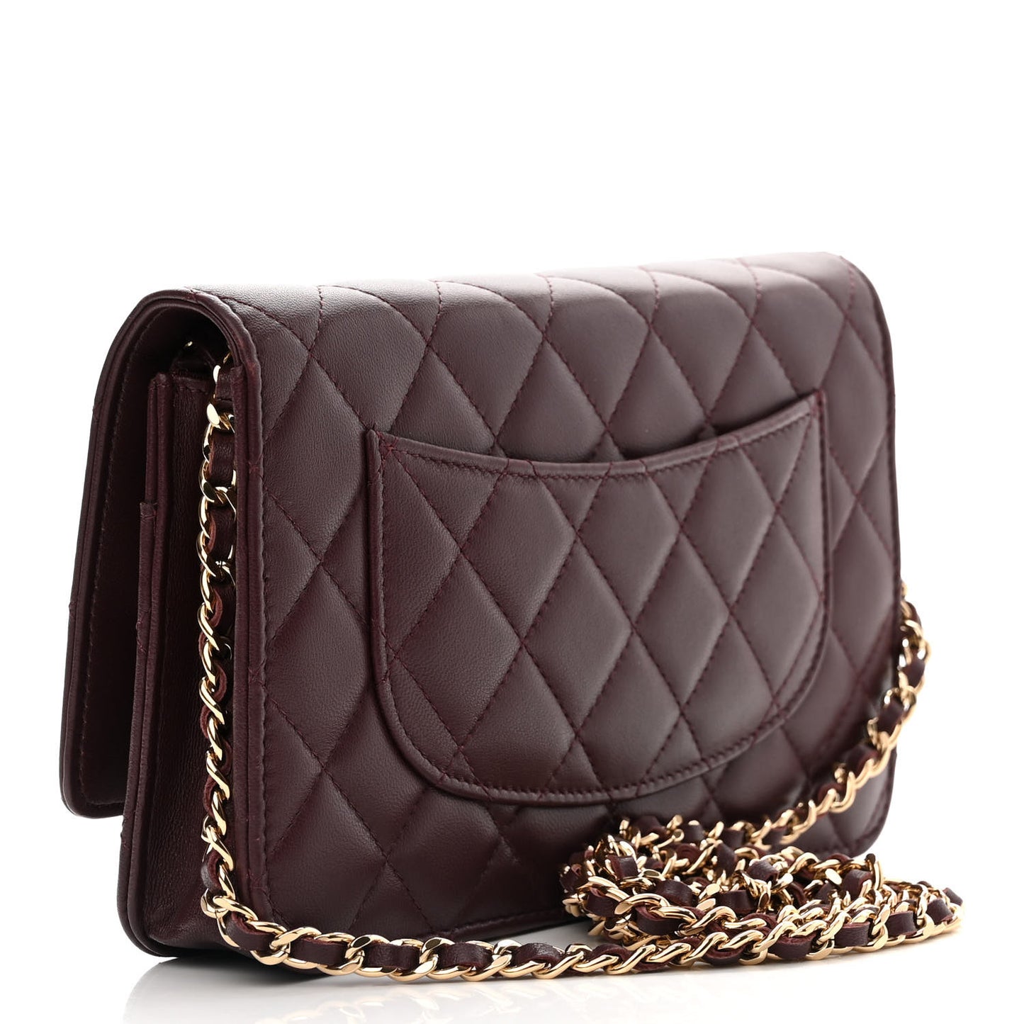Lambskin Quilted Wallet On Chain WOC Burgundy