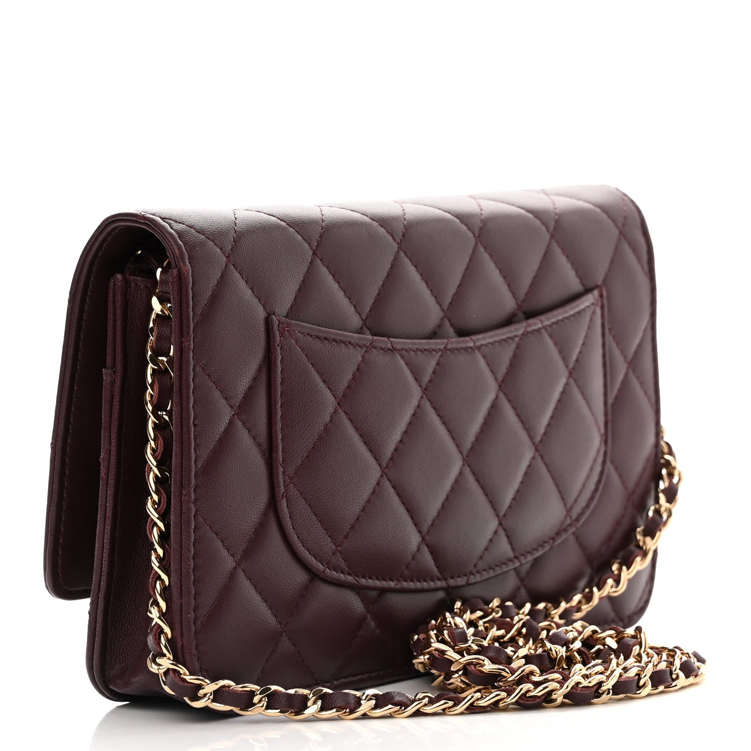 Chanel Lambskin Quilted Wallet On Chain WOC Burgundy 3 of 12