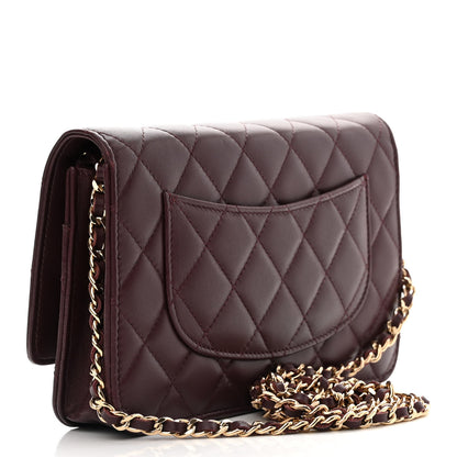 Chanel Lambskin Quilted Wallet On Chain WOC Burgundy 3 of 12
