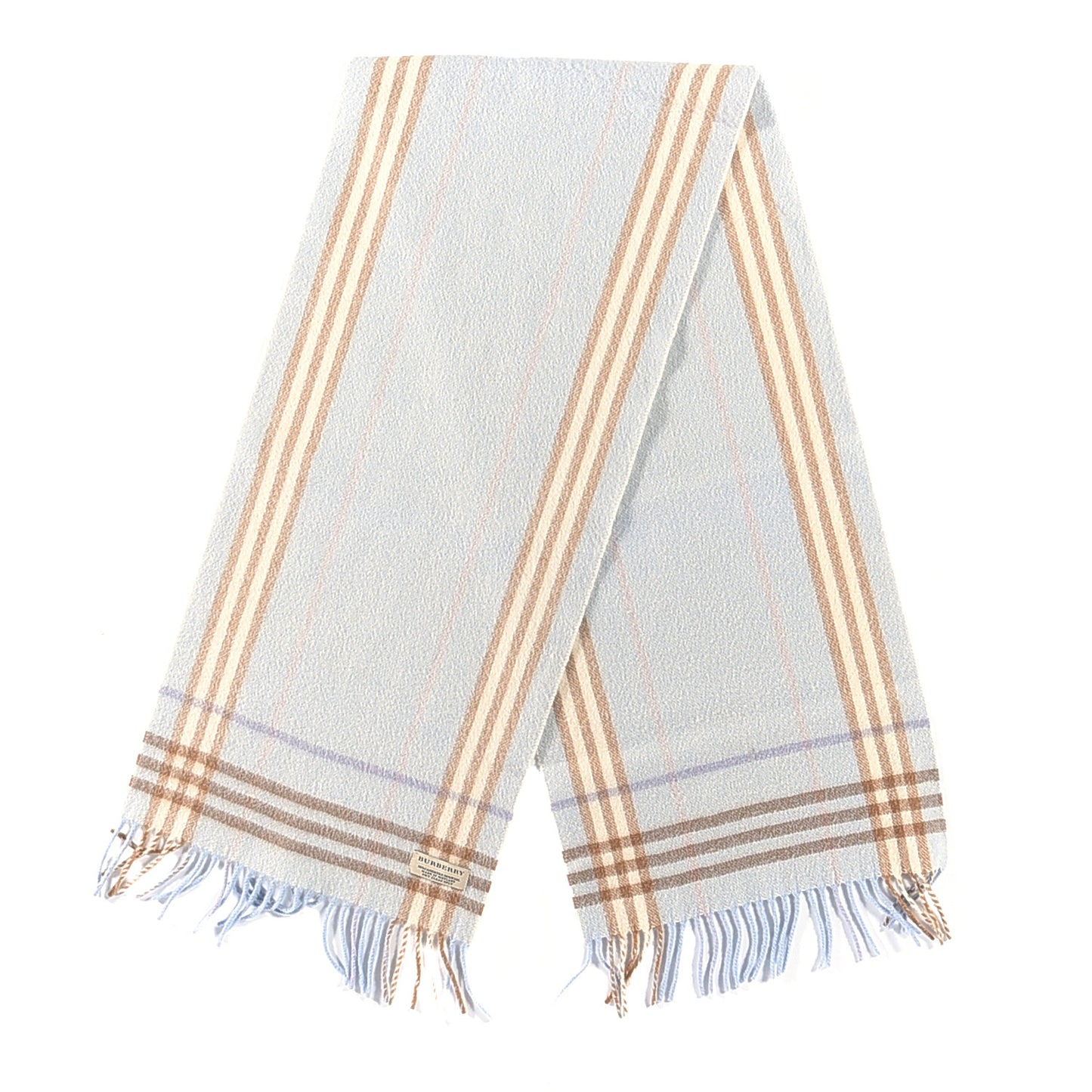 Cashmere Wool Check Fringe Scarf Light Blue