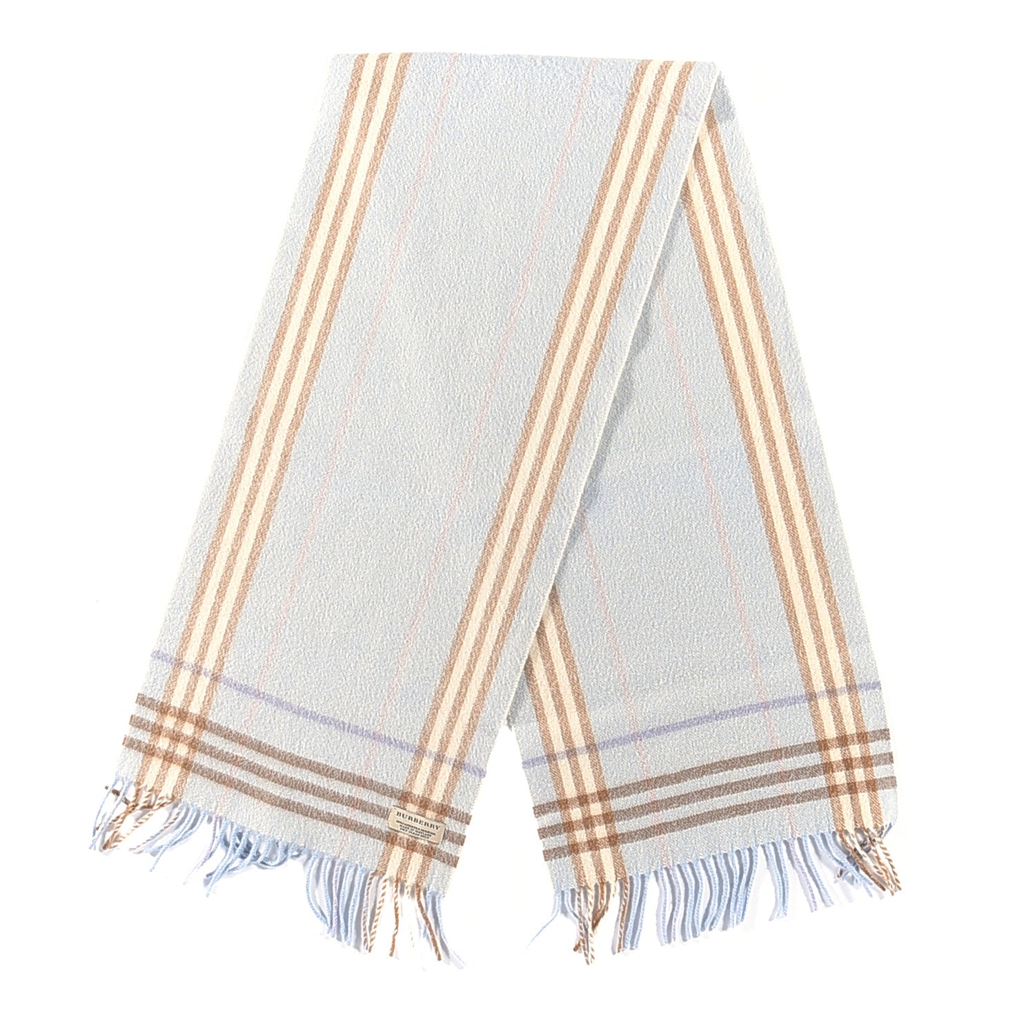 Burberry Cashmere Wool Check Fringe Scarf Light Blue 2 of 3