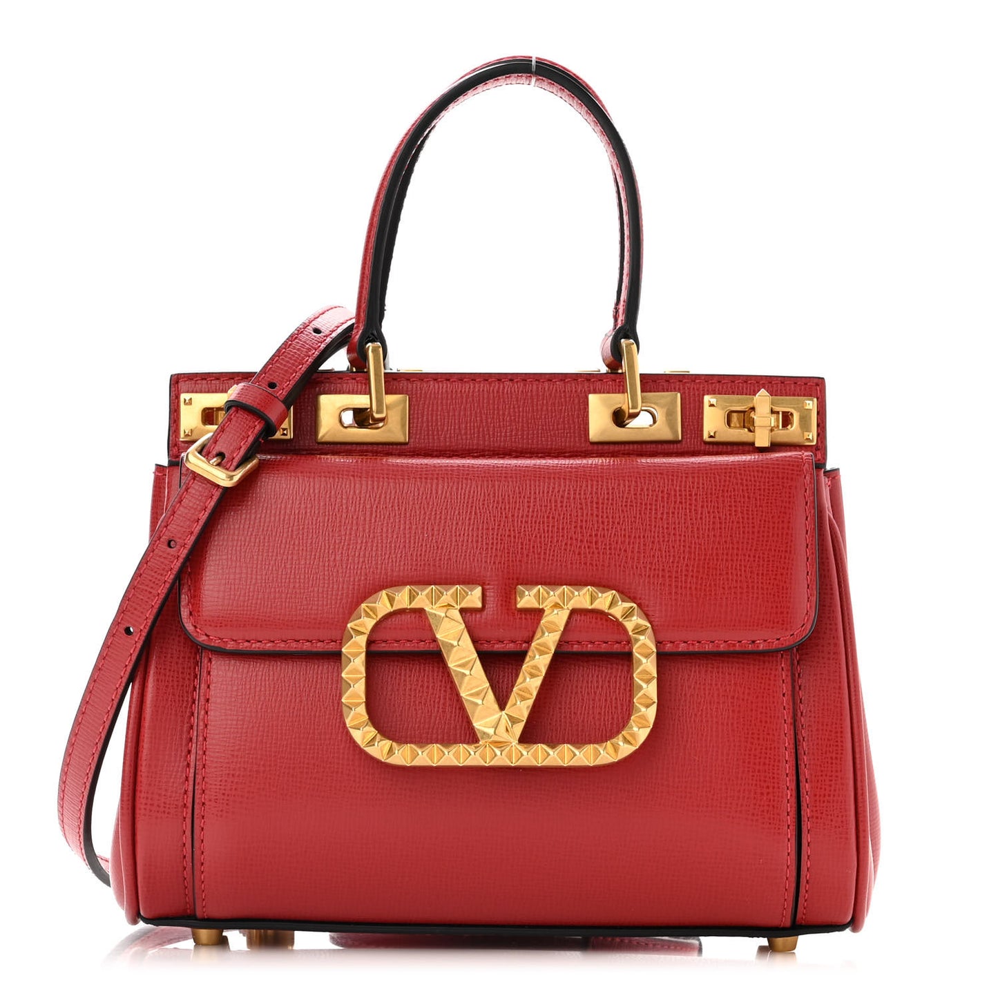 Grainy Calfskin Mini Rockstud Alcove Top-Handle Bag Rouge Pur