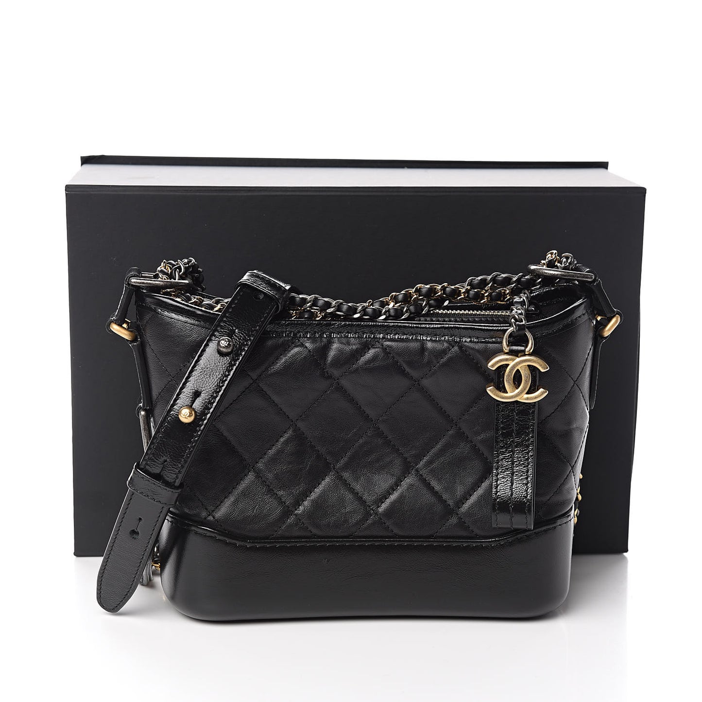 Aged Calfskin Quilted Small Gabrielle Hobo Black