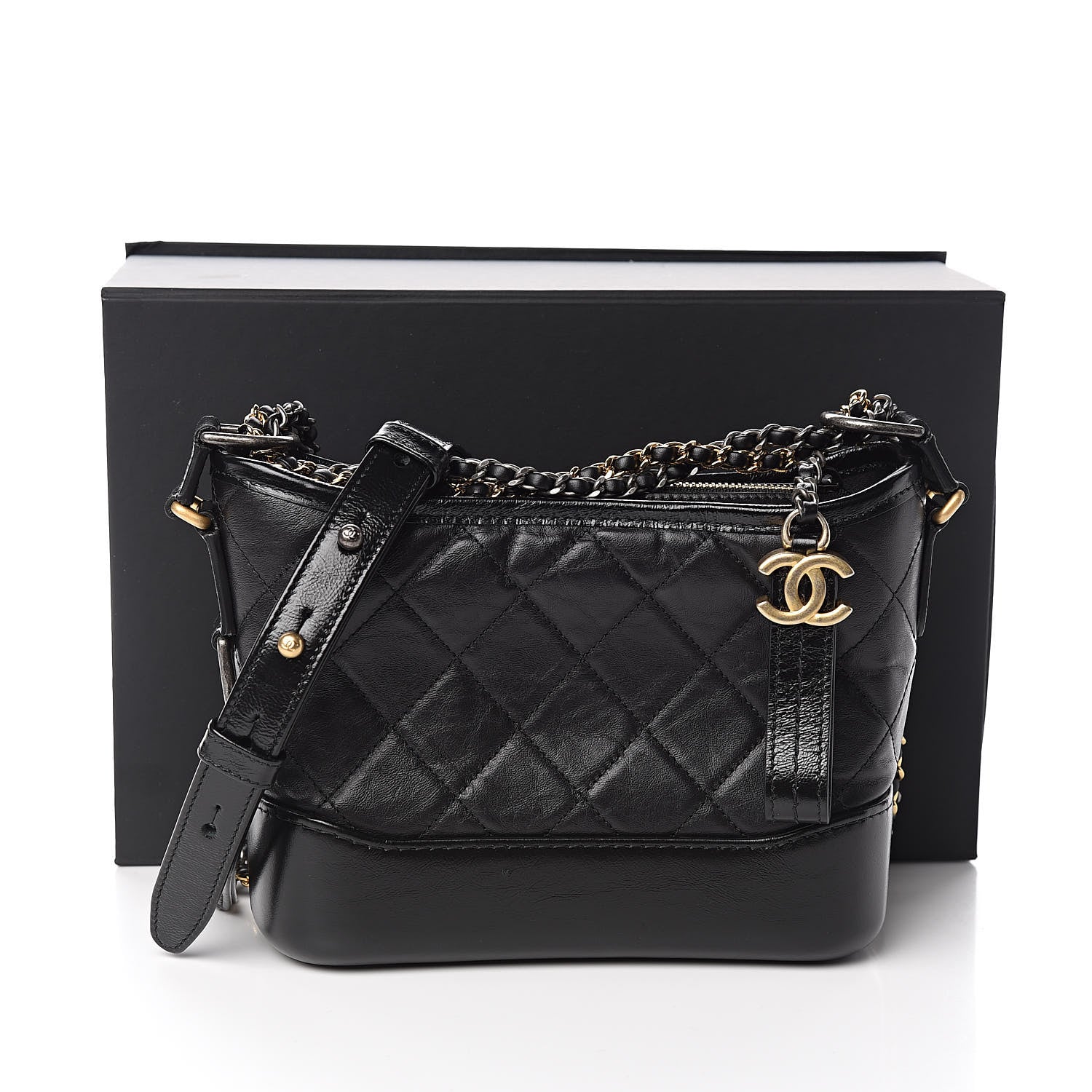 Chanel Aged Calfskin Quilted Small Gabrielle Hobo Black 13 of 13