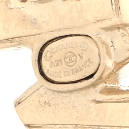 Chanel Crystal Cha-Nel Logo Earrings Gold 4 of 5