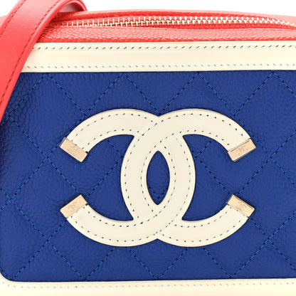 Chanel Caviar Quilted Filigree Vanity Clutch With Chain Blue White Red 7 of 9