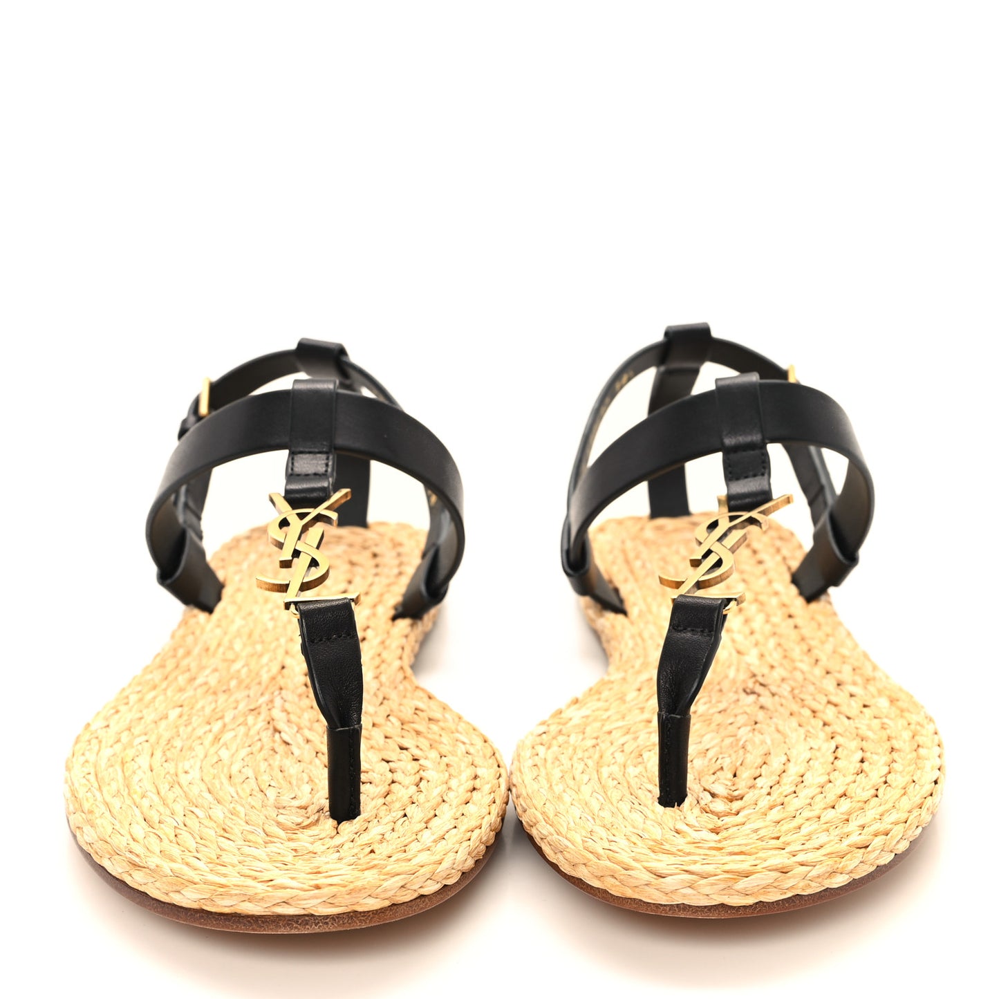 Calfskin Raffia Cassandra Monogram Sandals 38.5 Black