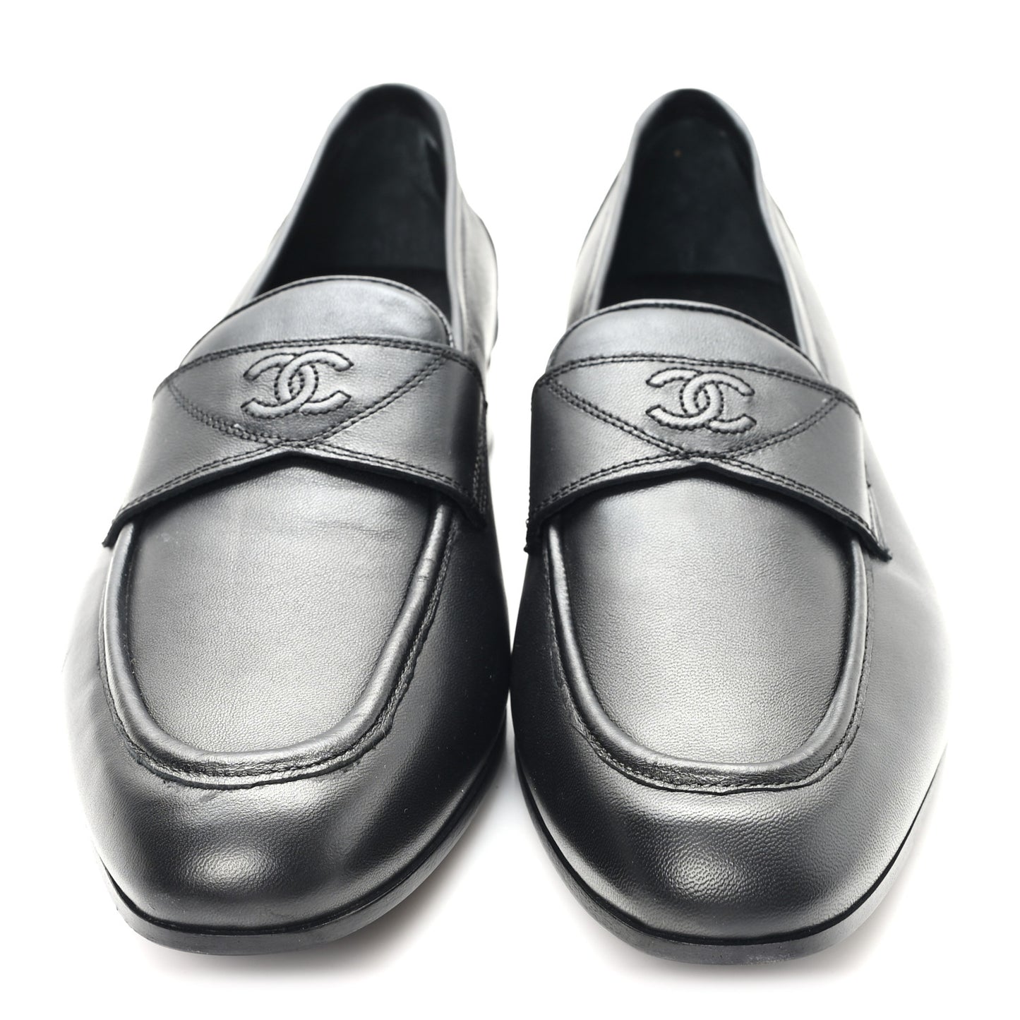 Lambskin Mens Stitched CC Loafers 42 Black