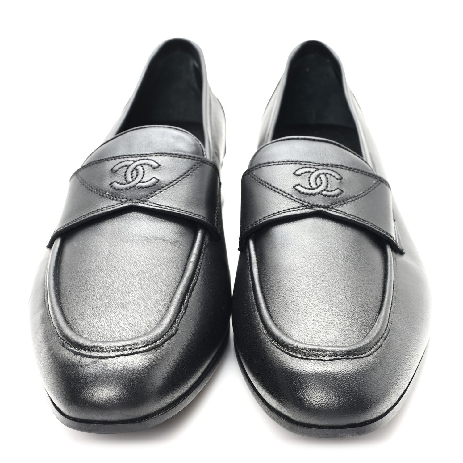 Chanel Lambskin Mens Stitched CC Loafers 42 Black 3 of 10