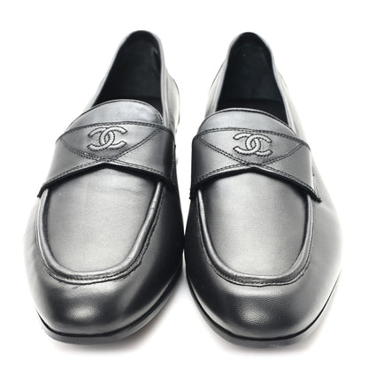 Chanel Lambskin Mens Stitched CC Loafers 42 Black 3 of 10