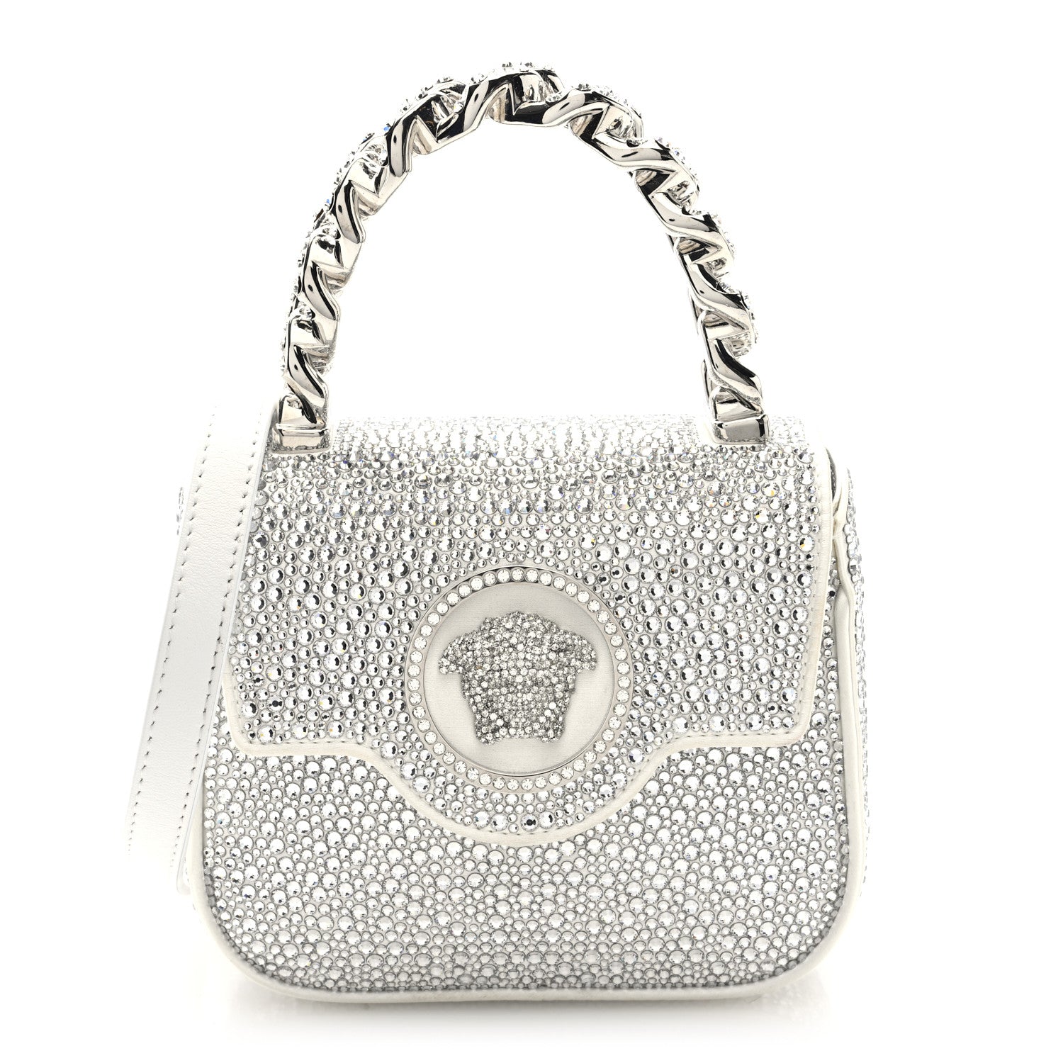 Versace Satin Crystal Studded Mini La Medusa Bag White 1 of 9