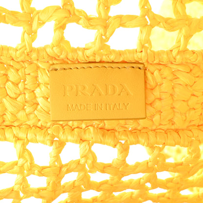 Prada Yarn Raffia Effect Crochet Logo Embroidered Tote Bag Giallo 9 of 17