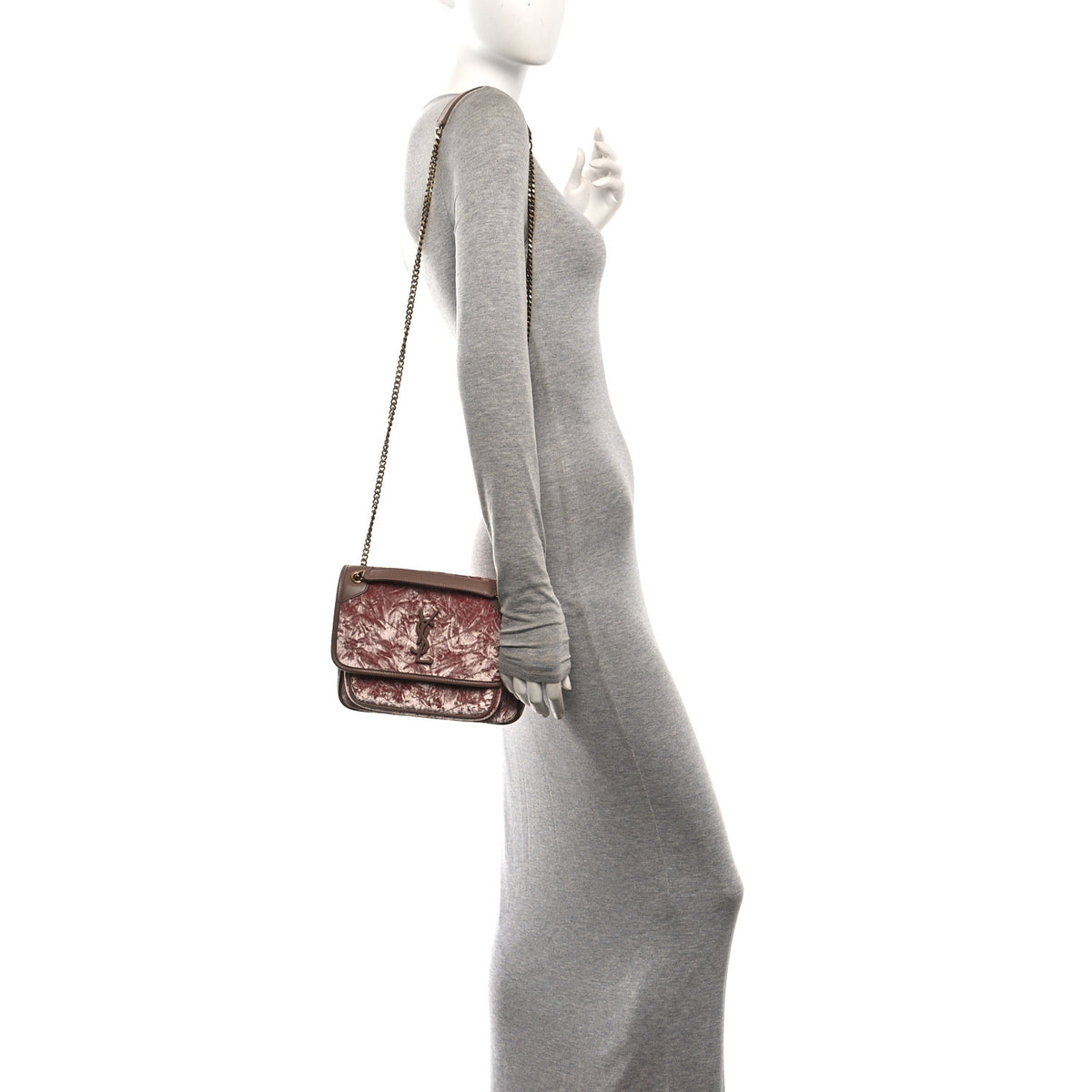 Saint Laurent Velvet Monogram Matelasse Baby Niki Chain Satchel Pink 3 of 11