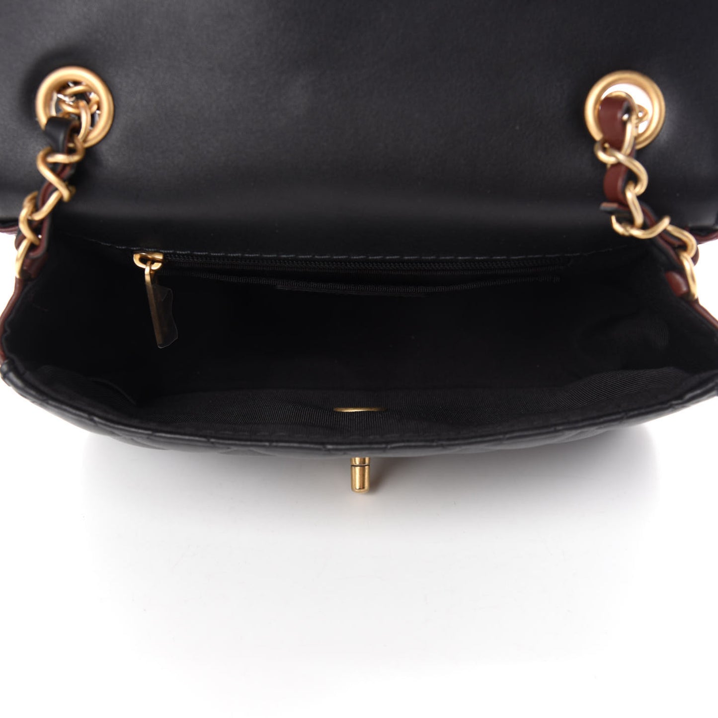Calfskin Quilted Small Strap Into Flap Bag Black Brown