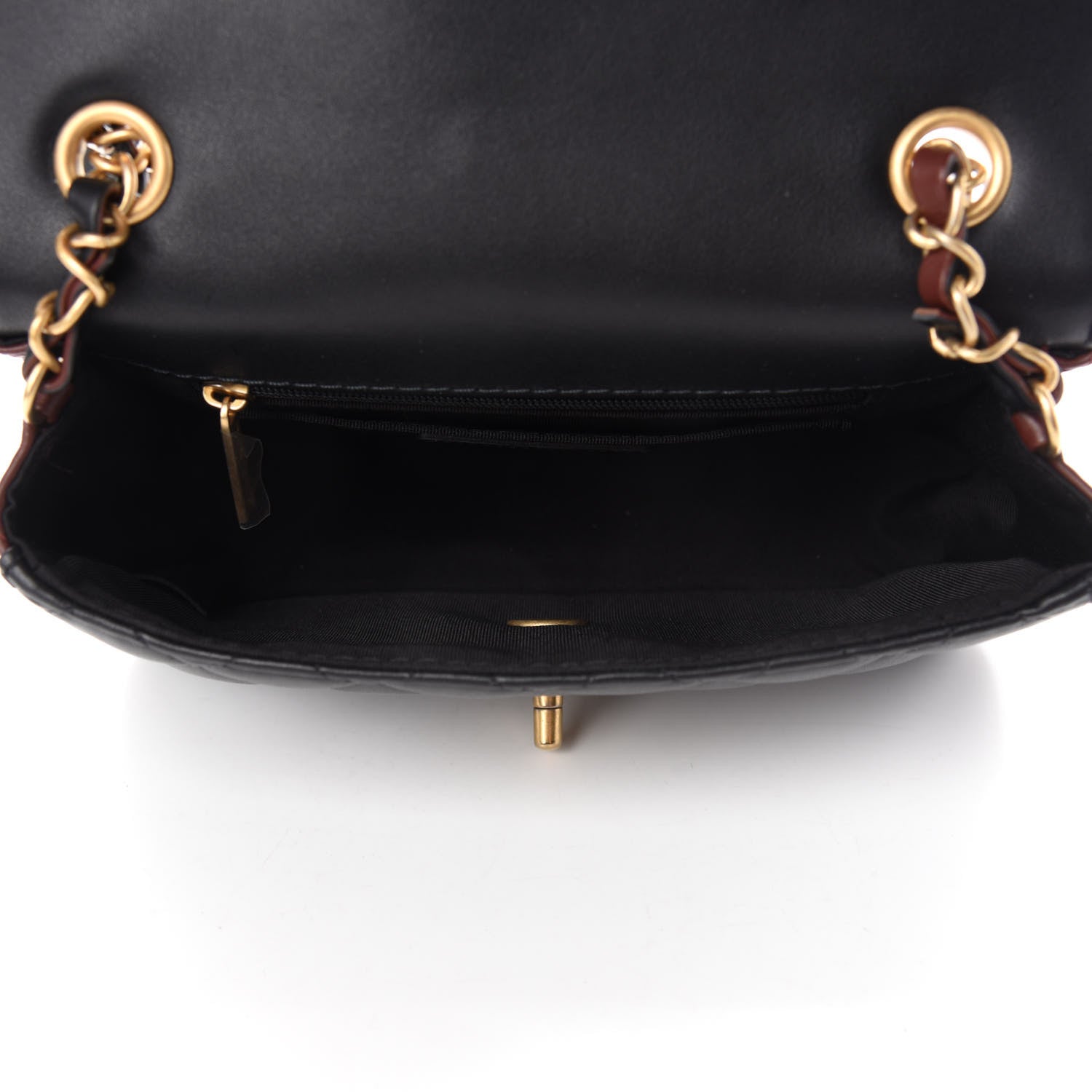 Chanel Calfskin Quilted Small Strap Into Flap Bag Black Brown 5 of 11
