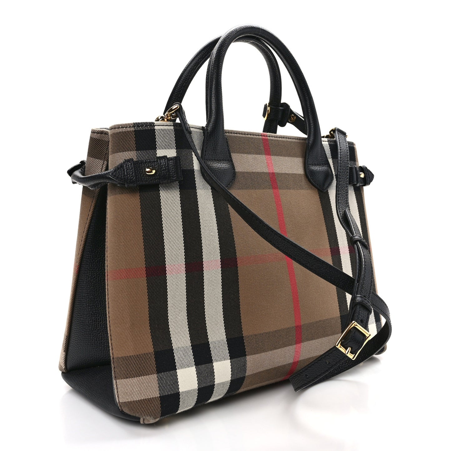 House Check Grainy Calfskin Medium Banner Tote Black