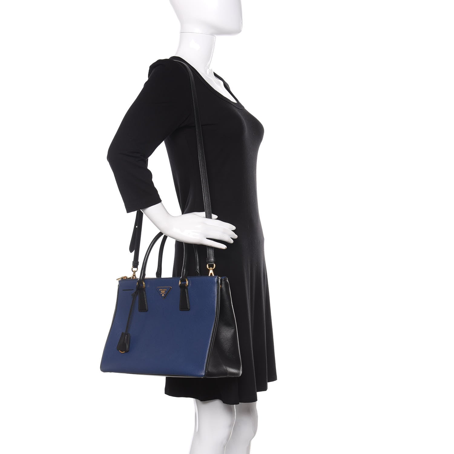 Prada Saffiano Lux Bi-Color Medium Tote Bluette Black 2 of 11
