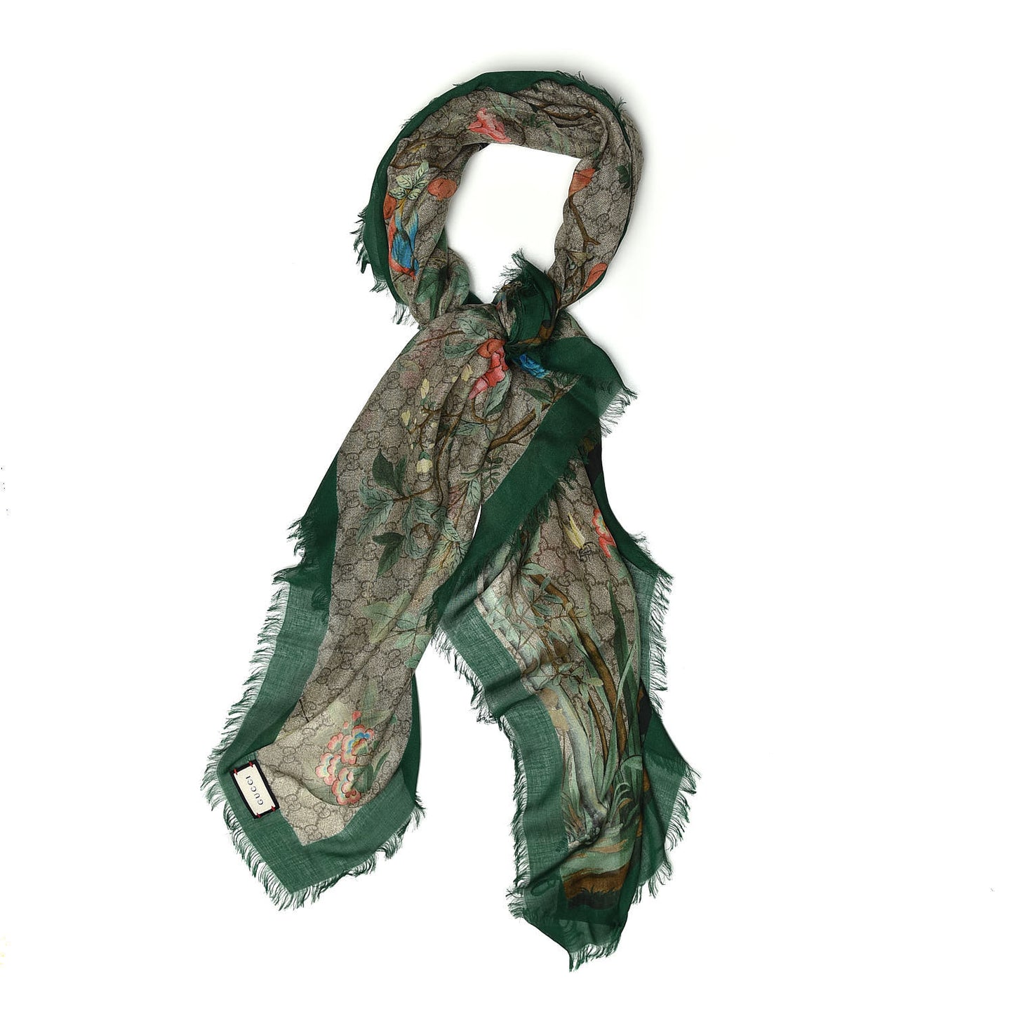 Modal Silk GG Monogram GG Tian Shawl Scarf Green Dark Green