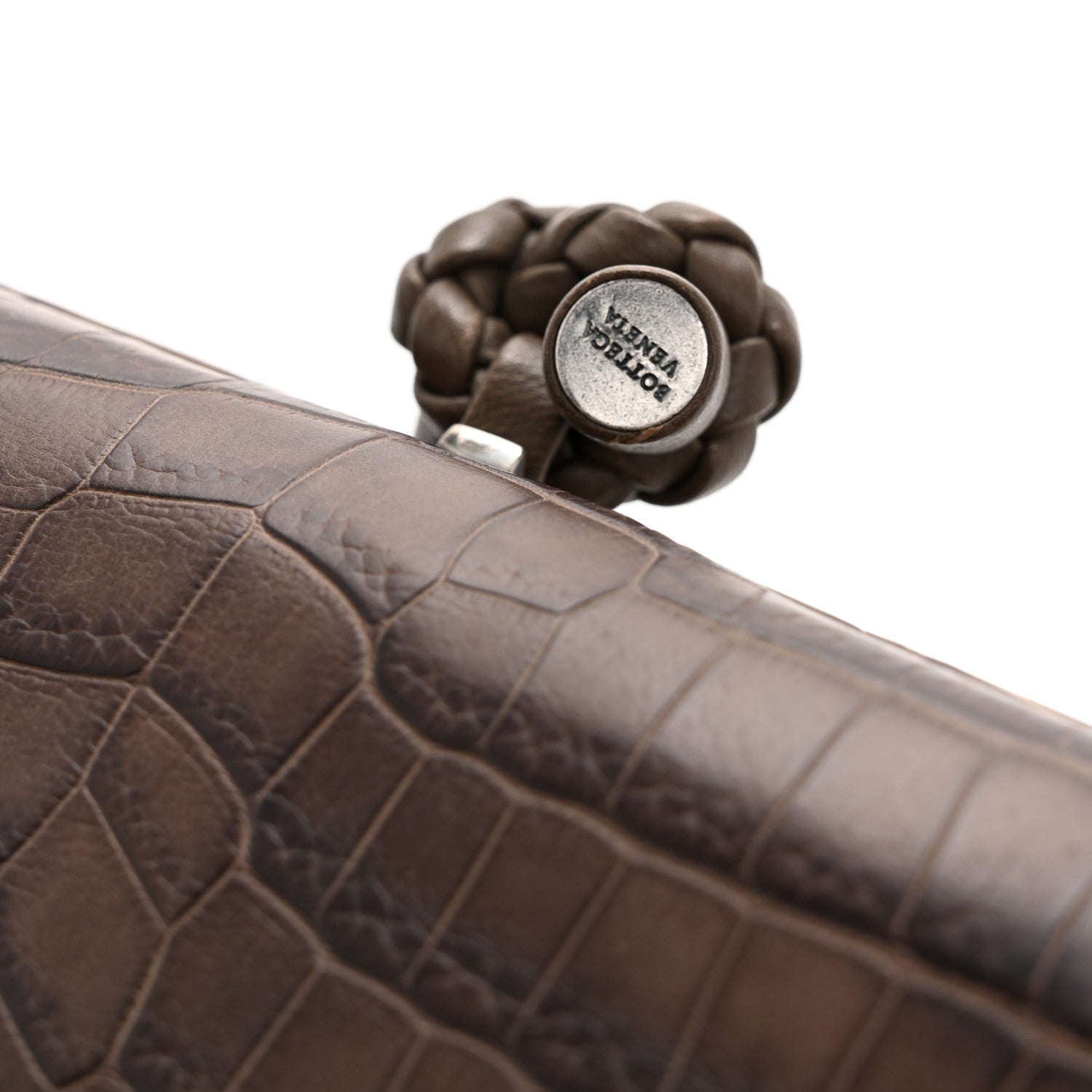 Bottega Veneta Crocodile Stretch Knot Clutch Brown 1764435