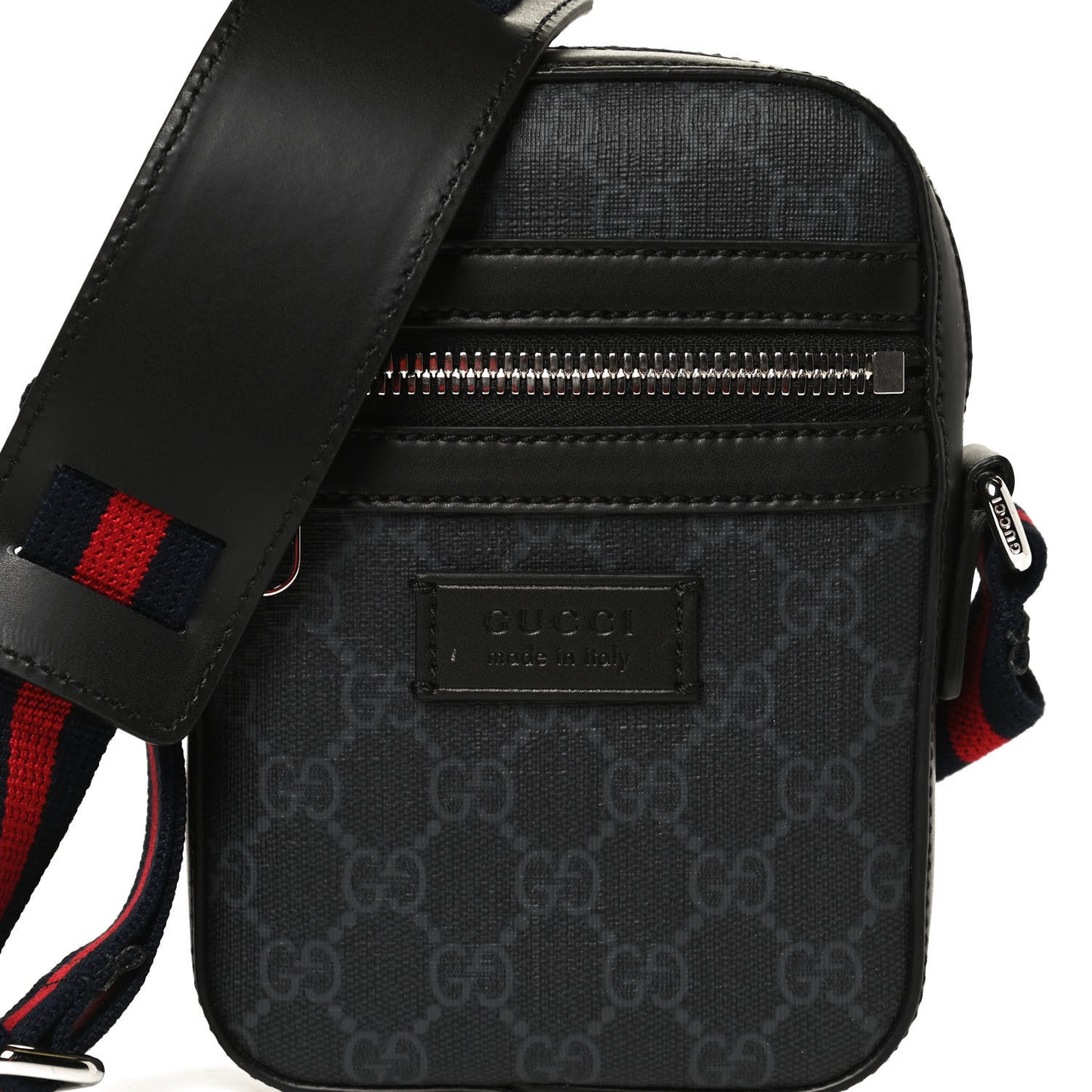 GG Supreme Monogram Appia Calfskin Web Messenger Bag Black