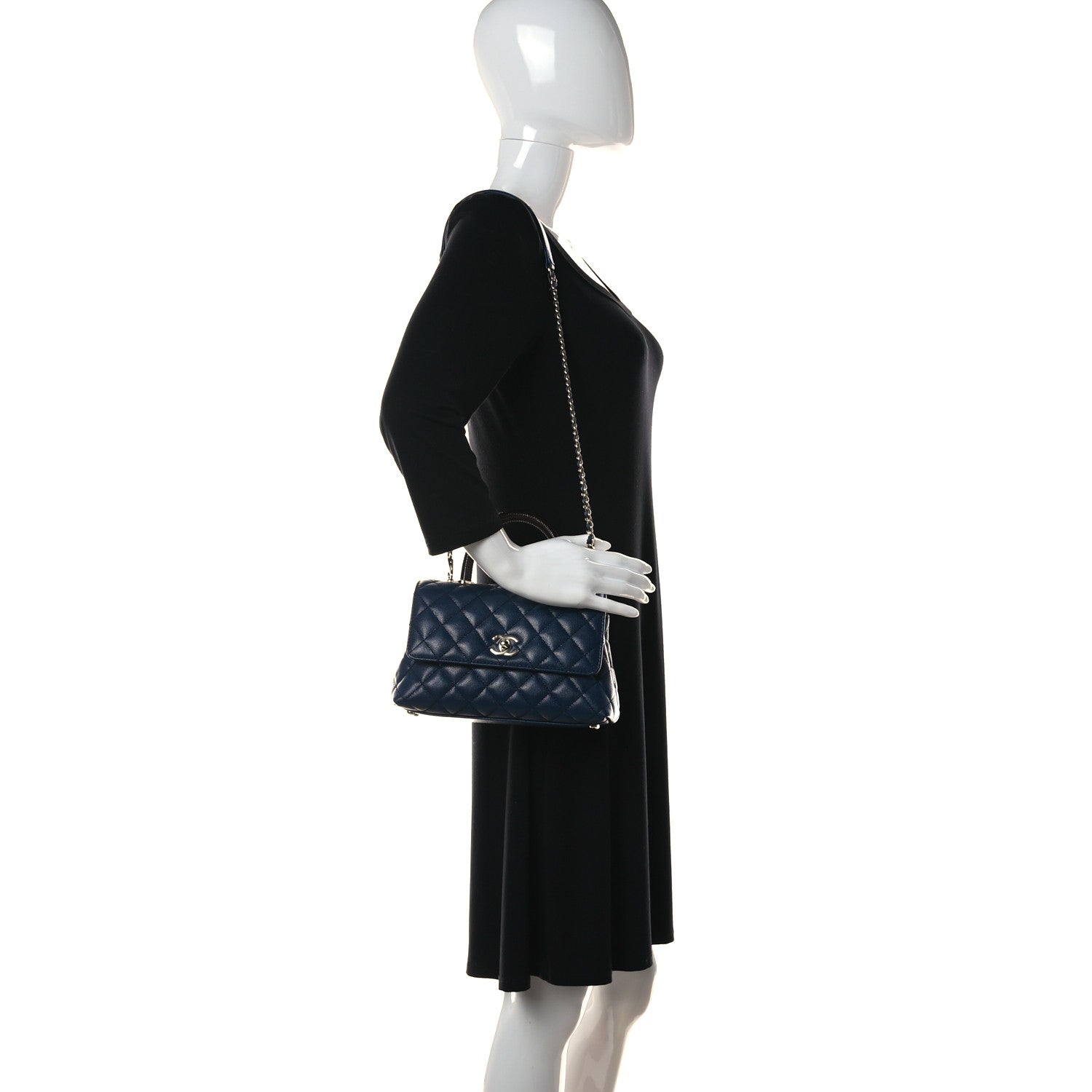 Chanel Caviar Quilted Lizard Embossed Mini Coco Handle Flap Dark Blue 2 of 10