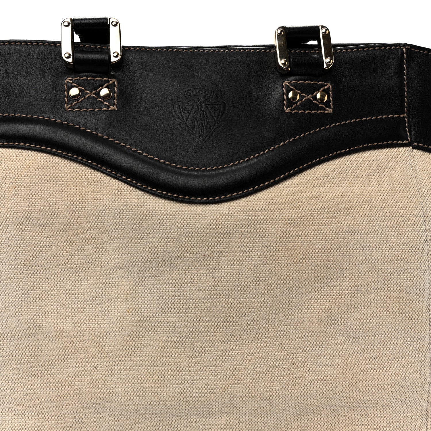 Gucci Calfskin Canvas Tote Black White 8 of 11