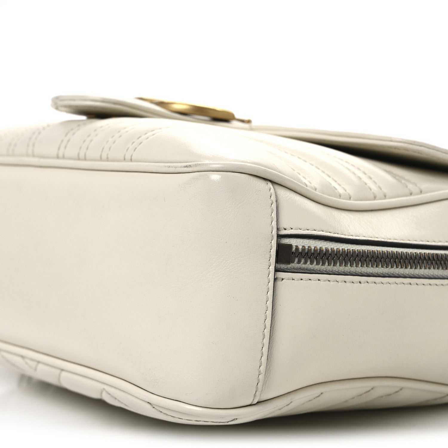 Gucci Calfskin Matelasse Sylvie Web Small GG Marmont Top Handle Shoulder Bag White 10 of 13