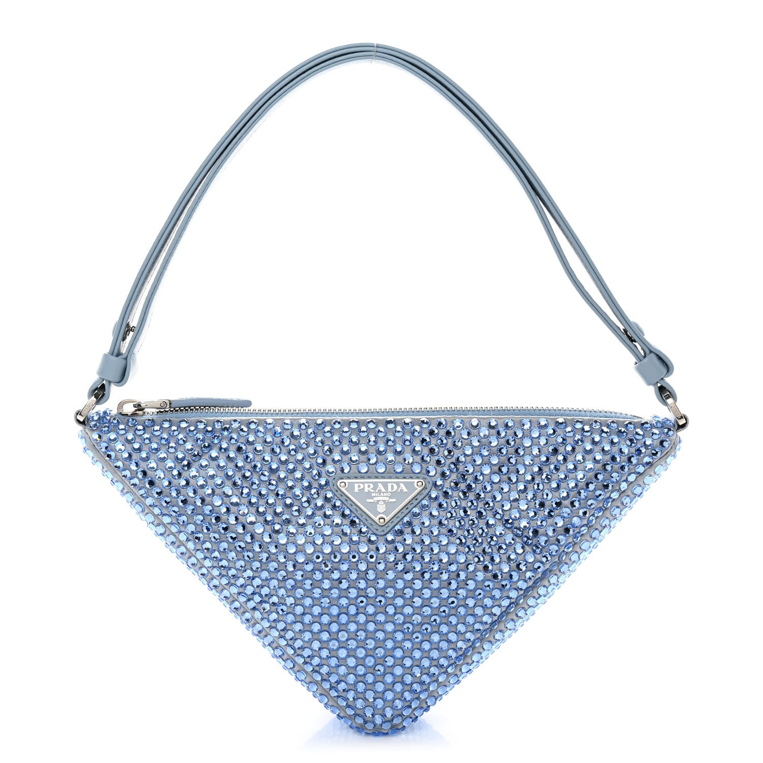 Prada Satin Crystal Triangle Pouch Celeste 1 of 11