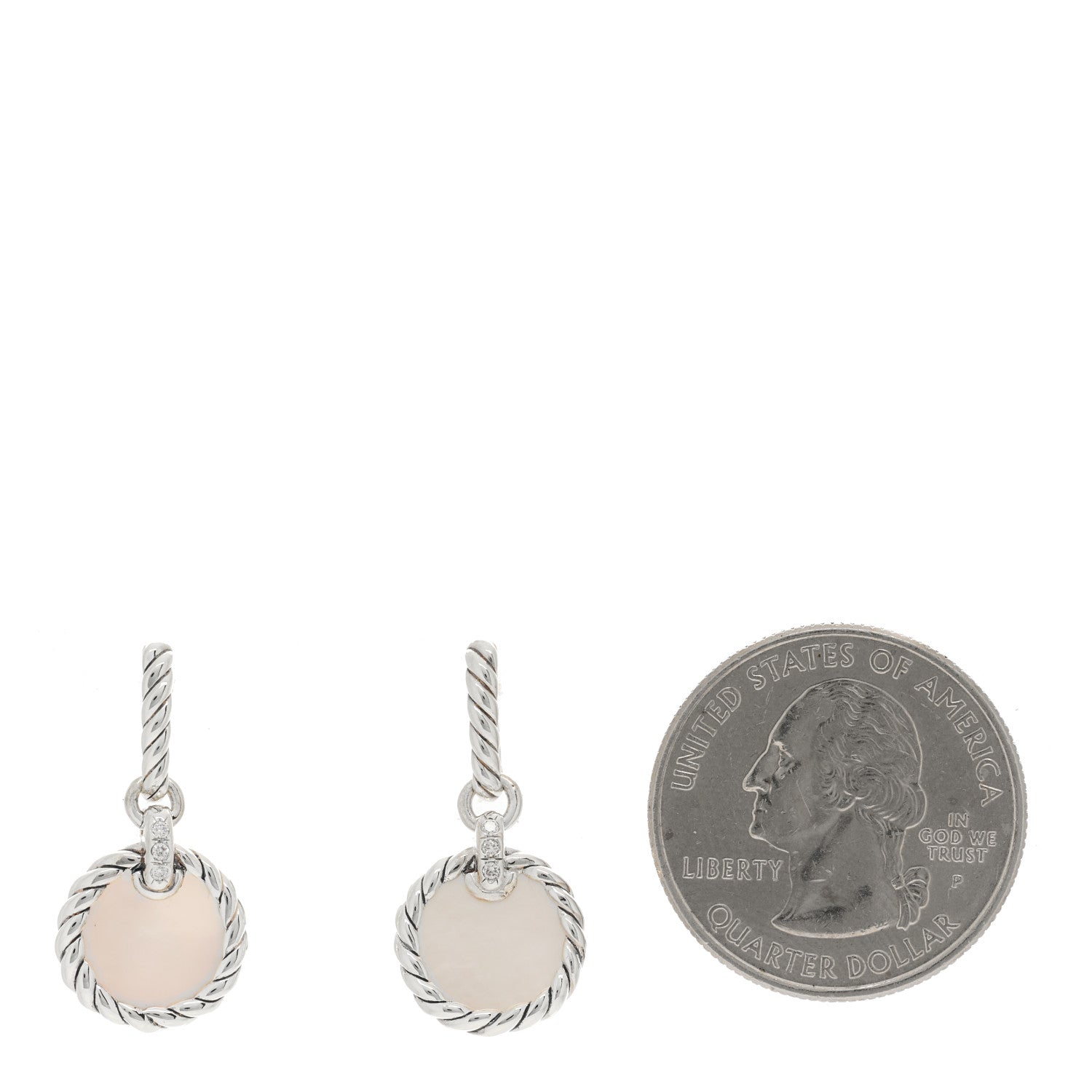 David Yurman Sterling Silver Diamond Mother of Pearl 25mm Elements Drop Earrings 2 of 4