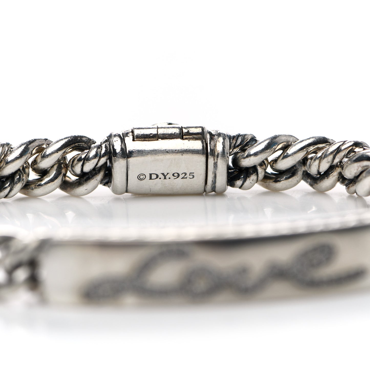 Sterling Silver Diamond 7mm Petite Pave Curb Link Love ID Bracelet