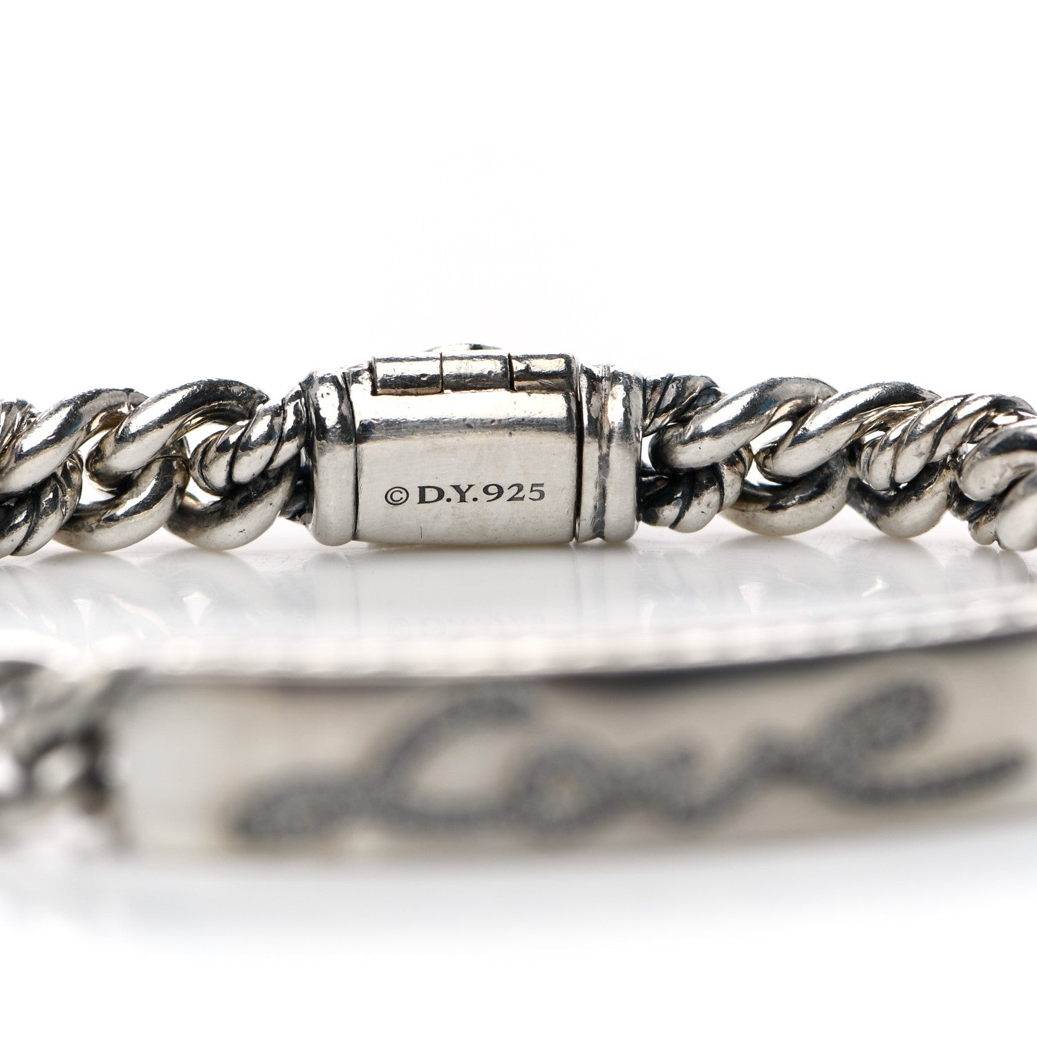 David Yurman Sterling Silver Diamond 7mm Petite Pave Curb Link Love ID Bracelet 4 of 4