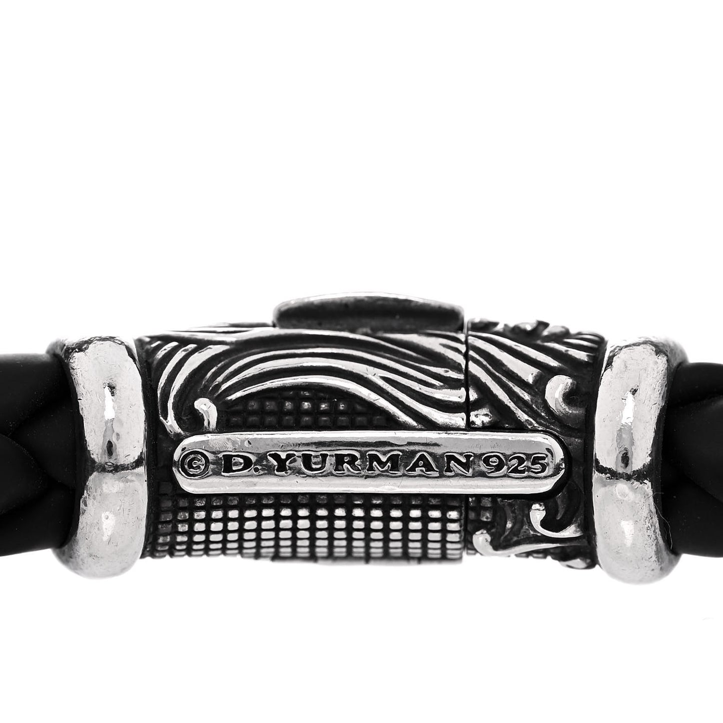 Sterling Silver Leather Woven Waves Bracelet Black