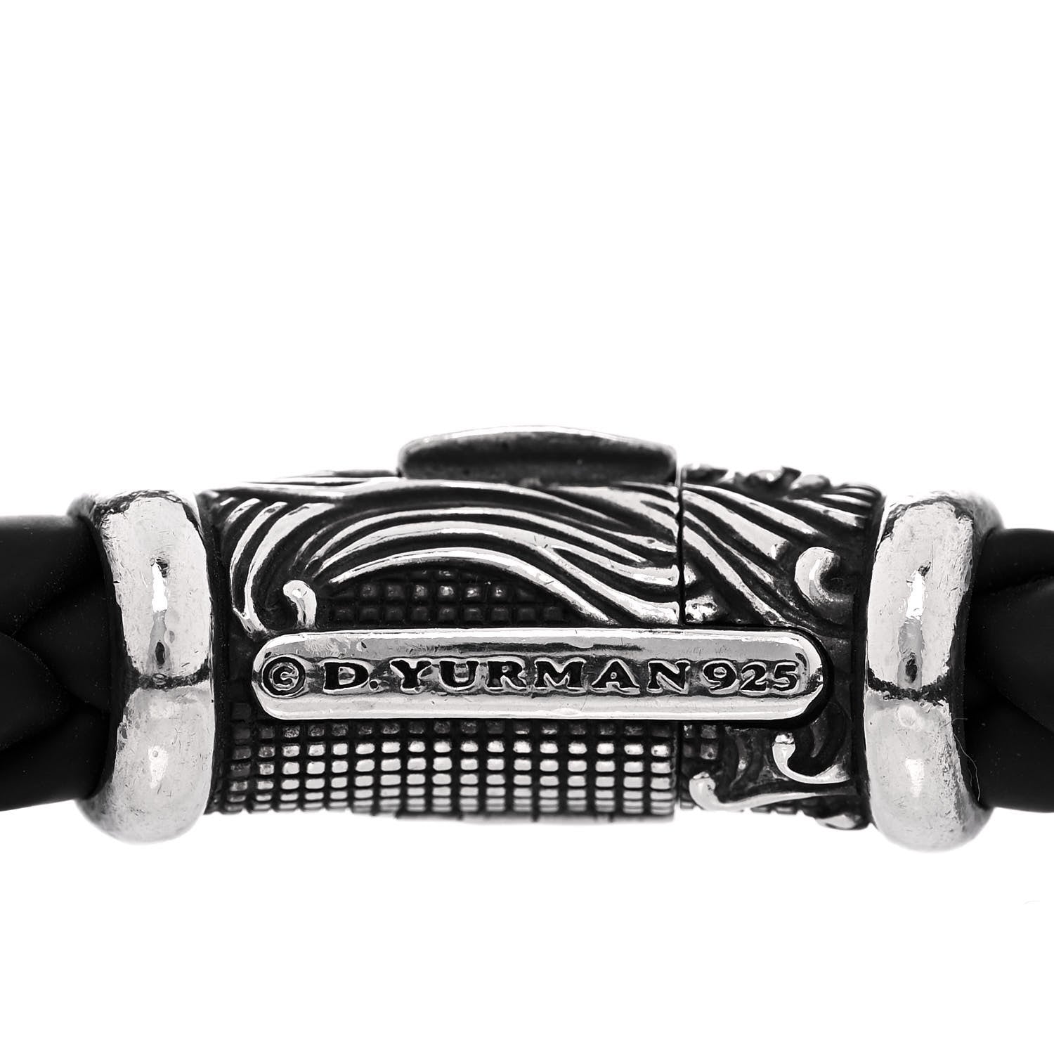 David Yurman Sterling Silver Leather Woven Waves Bracelet Black 4 of 4