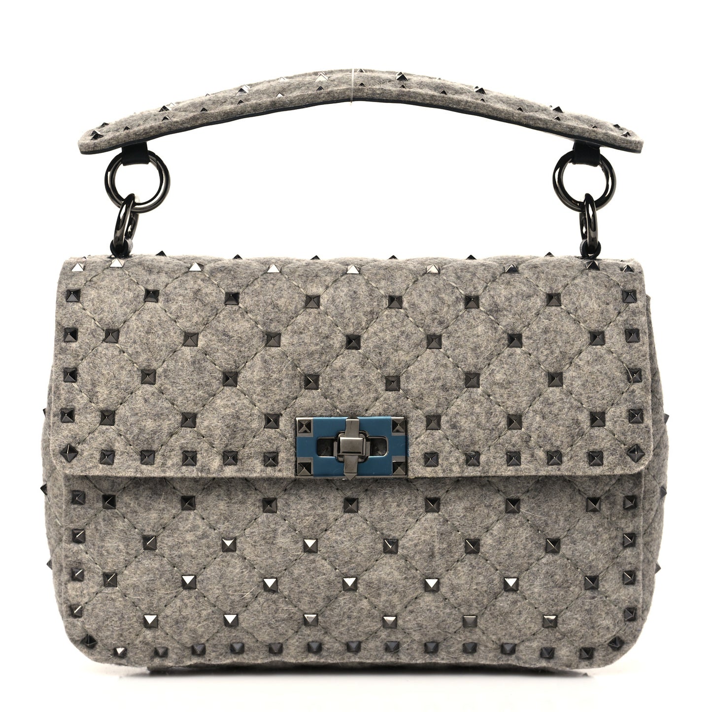 Felt Medium Rockstud Spike Shoulder Bag Grey